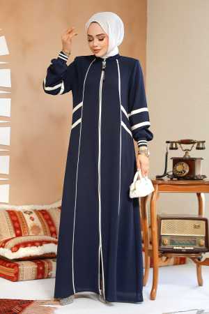 Fermuarlı Lacivert Tesettür Abaya 41566L - 2