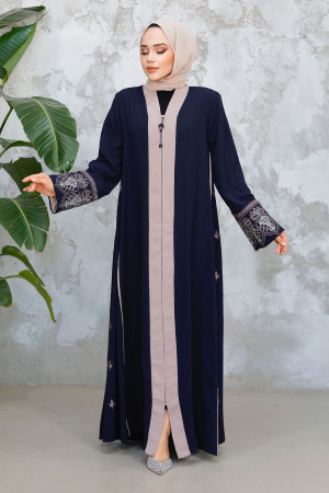 Fermuarlı Lacivert Tesettür Abaya 41568L - 3