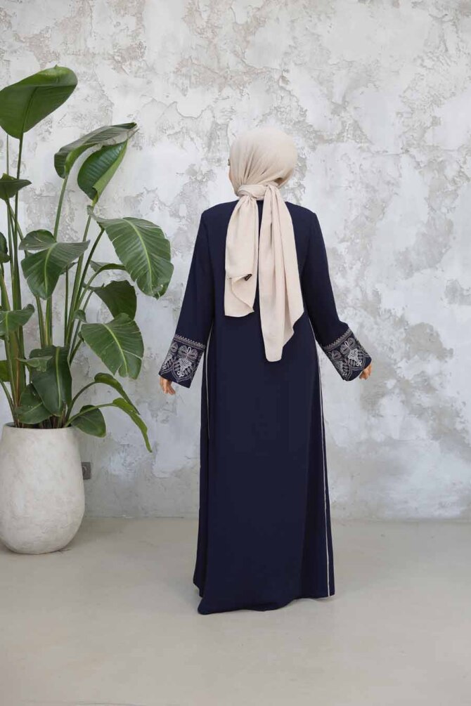 Fermuarlı Lacivert Tesettür Abaya 41568L - 4