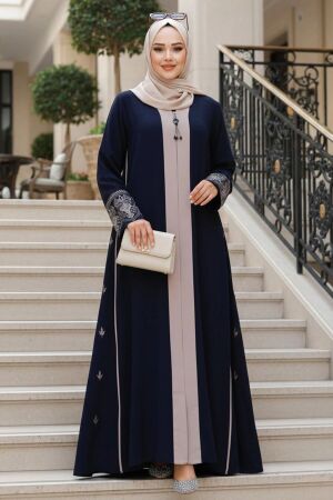 Fermuarlı Lacivert Tesettür Abaya 41568L - 1