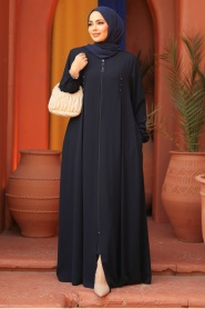 Fermuarlı Lacivert Tesettür Abaya 45282L - Thumbnail