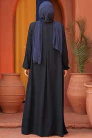 Fermuarlı Lacivert Tesettür Abaya 45282L - Thumbnail