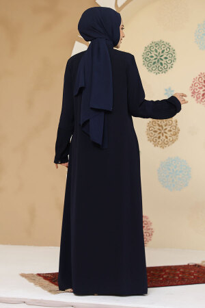 Fermuarlı Lacivert Tesettür Abaya 45298L - 4