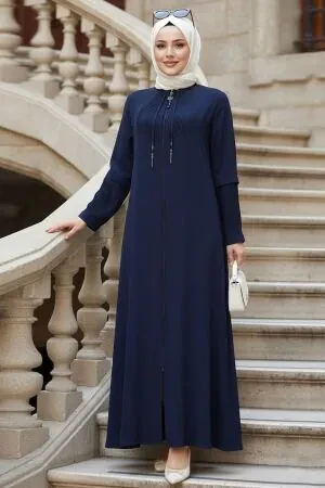 Fermuarlı Lacivert Tesettür Abaya 45298L 