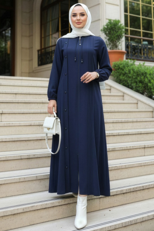 Fermuarlı Lacivert Tesettür Abaya 45309L - N.S NEVA STYLE