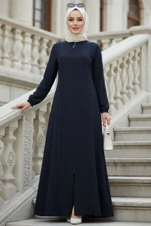 Fermuarlı Lacivert Tesettür Abaya 45317L 