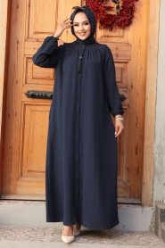 Fermuarlı Lacivert Tesettür Abaya 60971L - Thumbnail