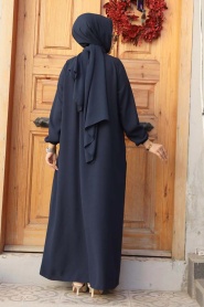 Fermuarlı Lacivert Tesettür Abaya 60971L - Thumbnail