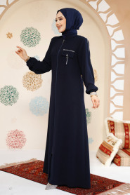 Fermuarlı Lacivert Tesettür Abaya 61361L - 4