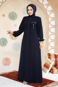 Fermuarlı Lacivert Tesettür Abaya 61361L - 5