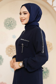 Fermuarlı Lacivert Tesettür Abaya 61361L - 2