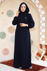 Fermuarlı Lacivert Tesettür Abaya 61362L - 5