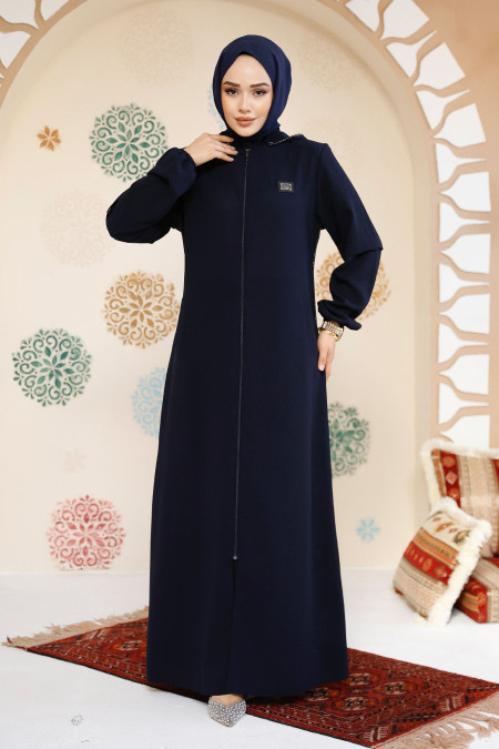 Fermuarlı Lacivert Tesettür Abaya 61362L - 2