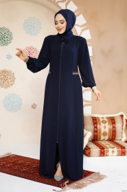 Fermuarlı Lacivert Tesettür Abaya 8104L - 1