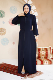 Fermuarlı Lacivert Tesettür Abaya 8104L - 2