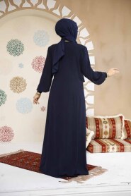 Fermuarlı Lacivert Tesettür Abaya 8104L - 4