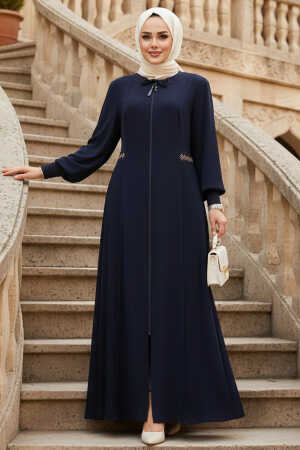 Fermuarlı Lacivert Tesettür Abaya 8104L - 1