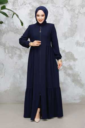 Fermuarlı Lacivert Tesettür Abaya 8133L - 1