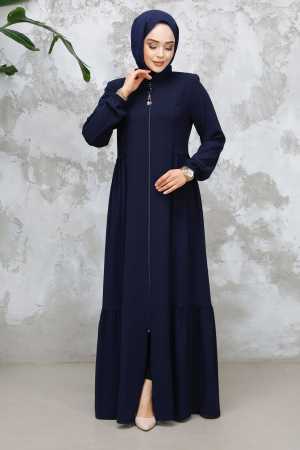 Fermuarlı Lacivert Tesettür Abaya 8133L - 2