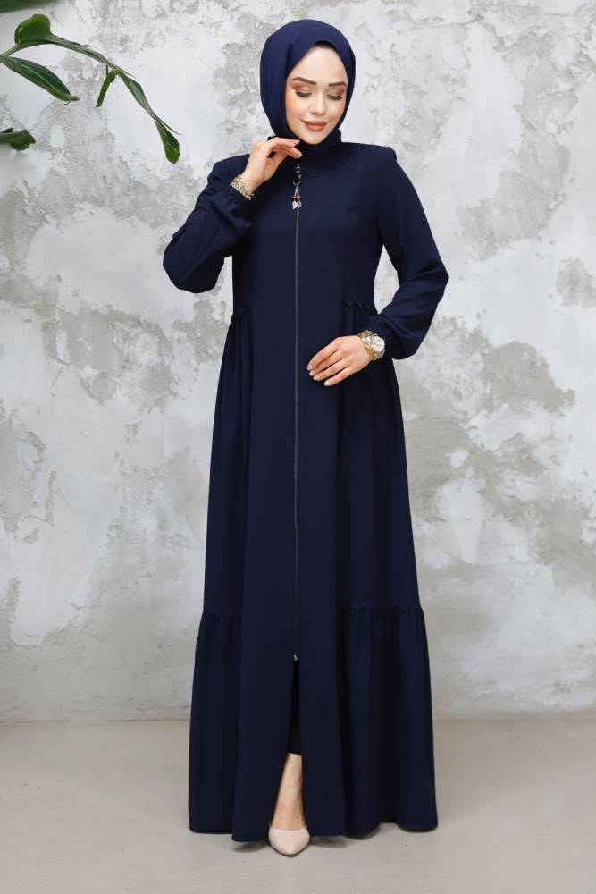 Fermuarlı Lacivert Tesettür Abaya 8133L - 2