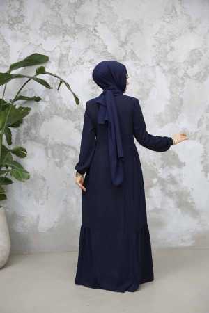 Fermuarlı Lacivert Tesettür Abaya 8133L - 4