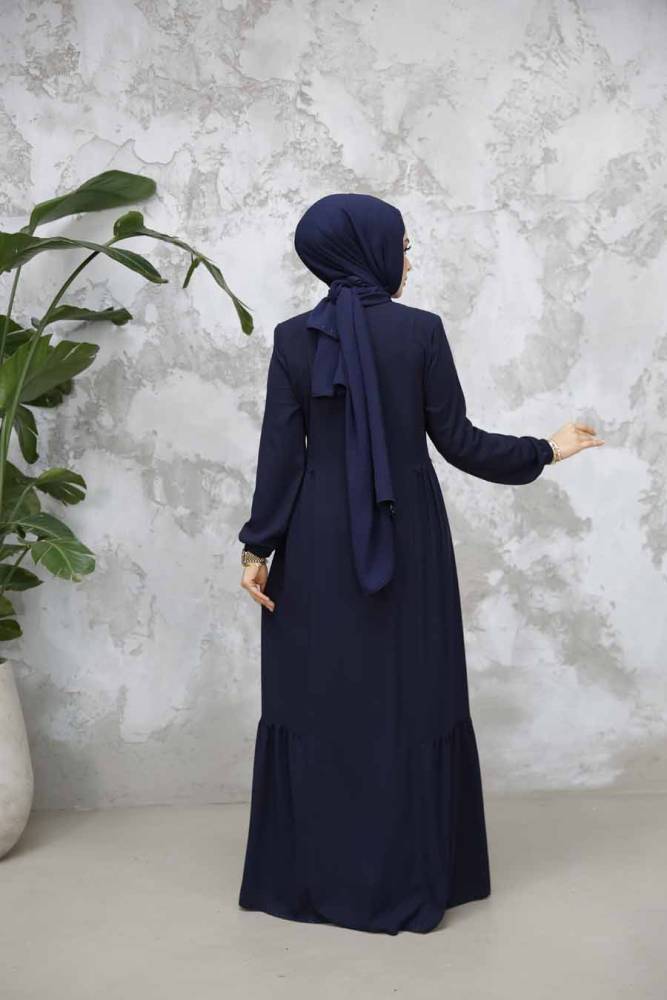 Fermuarlı Lacivert Tesettür Abaya 8133L - 4