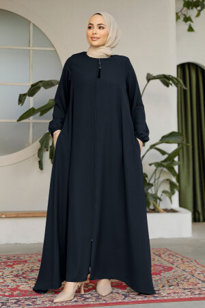 Fermuarlı Lacivert Tesettür Ferace 26301L - 1