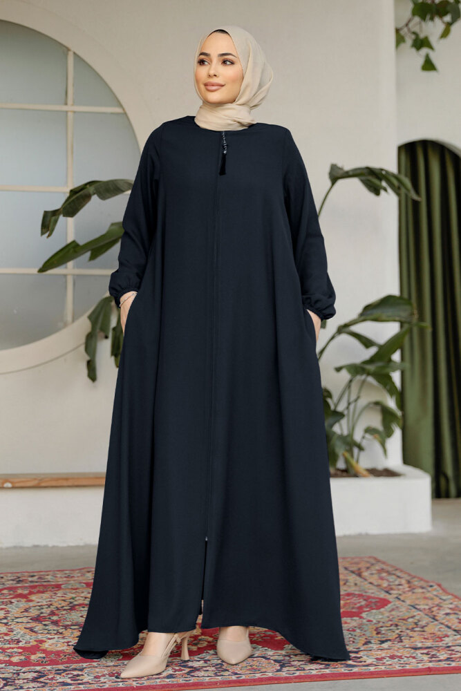 Fermuarlı Lacivert Tesettür Ferace 26301L - 1