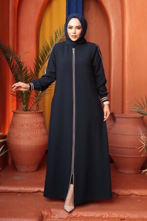 Fermuarlı Lacivert Tesettür Ferace 26381L - 3