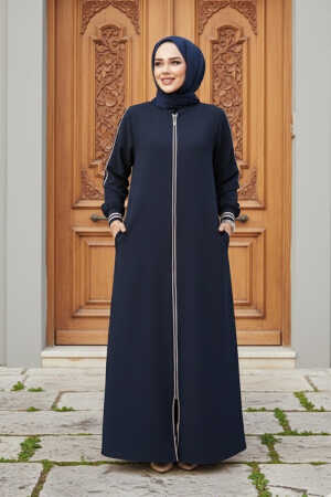 Fermuarlı Lacivert Tesettür Ferace 26381L 