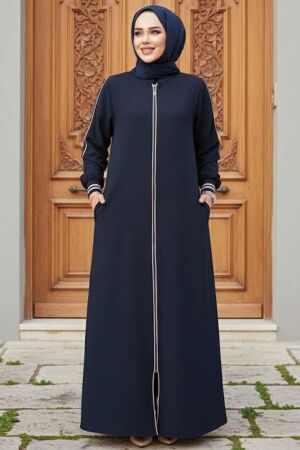 Fermuarlı Lacivert Tesettür Ferace 26381L 