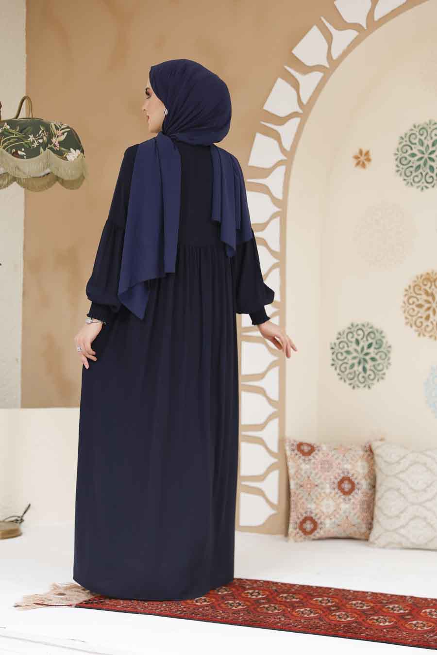 Fermuarlı Lacivert Tesettür Ferace 45284L - 6