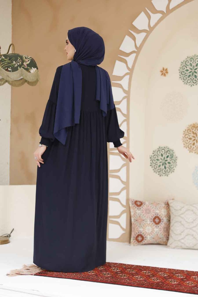 Fermuarlı Lacivert Tesettür Ferace 45284L - 6