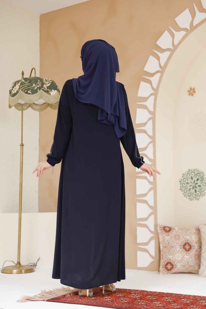 Fermuarlı Lacivert Tesettür Ferace 45288L - 3
