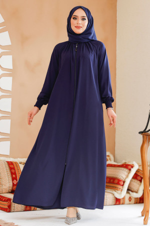 Fermuarlı Lacivert Tesettür Ferace 45293L - 1