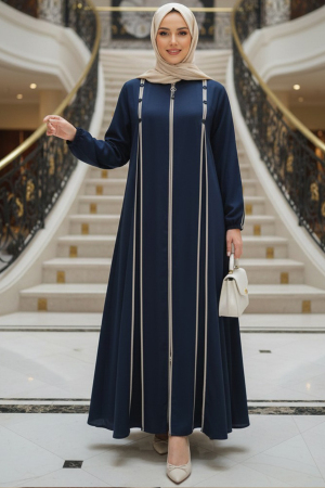 Fermuarlı Lacivert Tesettür Ferace 45316L - N.S NEVA STYLE