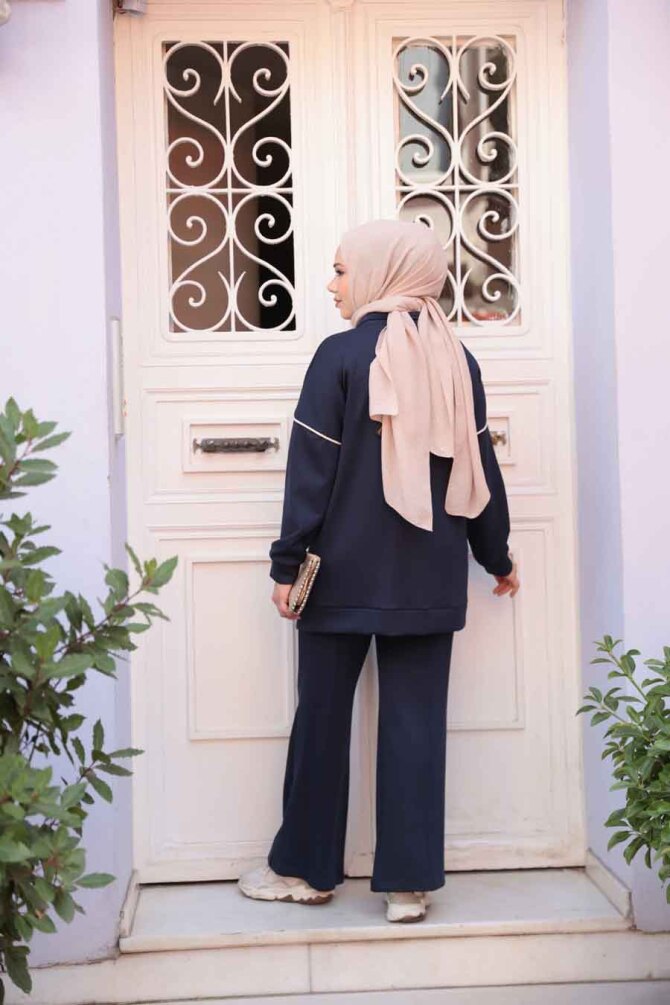 Fermuarlı Lacivert Tesettür İkili Takım 13231L - 5