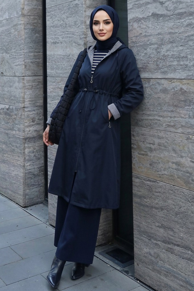 Fermuarlı Lacivert Tesettür Kap 685L - NEVA STYLE