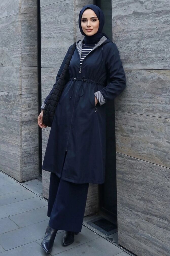 Fermuarlı Lacivert Tesettür Kap 685L - NEVA STYLE