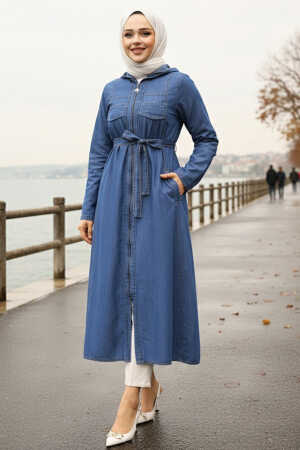 Fermuarlı Lacivert Tesettür Kot Kap 7103L 