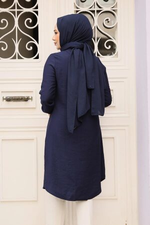 Fermuarlı Lacivert Tesettür Tunik 1467L - 5
