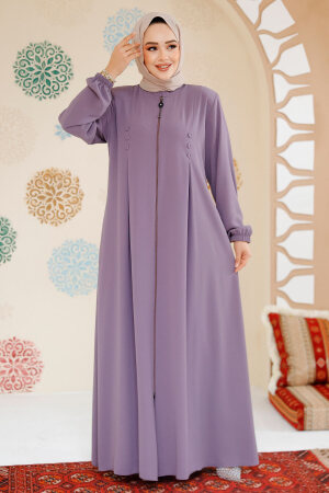 Fermuarlı Lila Tesettür Abaya 45282LILA - 3
