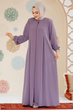 Fermuarlı Lila Tesettür Abaya 45282LILA - 2