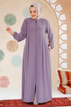 Fermuarlı Lila Tesettür Abaya 45282LILA - 1