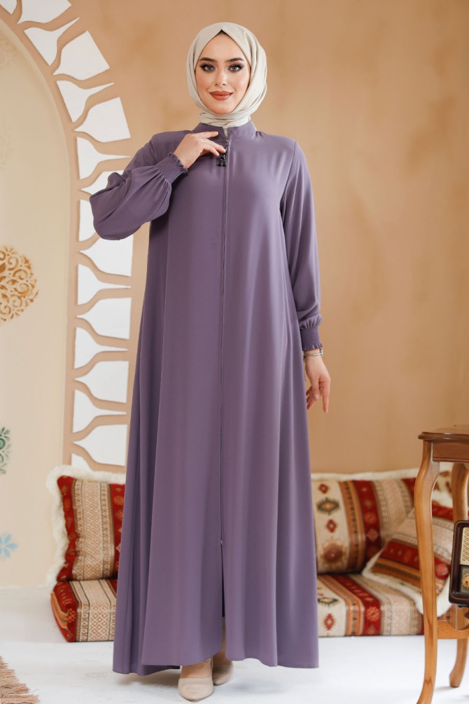 Fermuarlı Lila Tesettür Ferace 45287LILA - 2