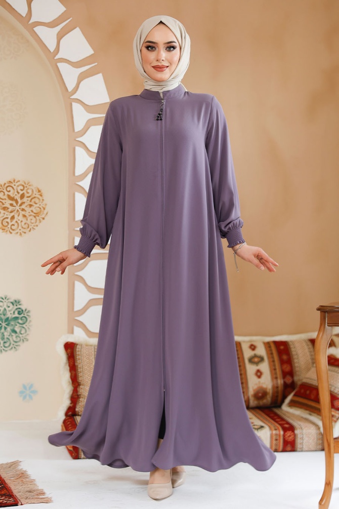Fermuarlı Lila Tesettür Ferace 45287LILA - 1