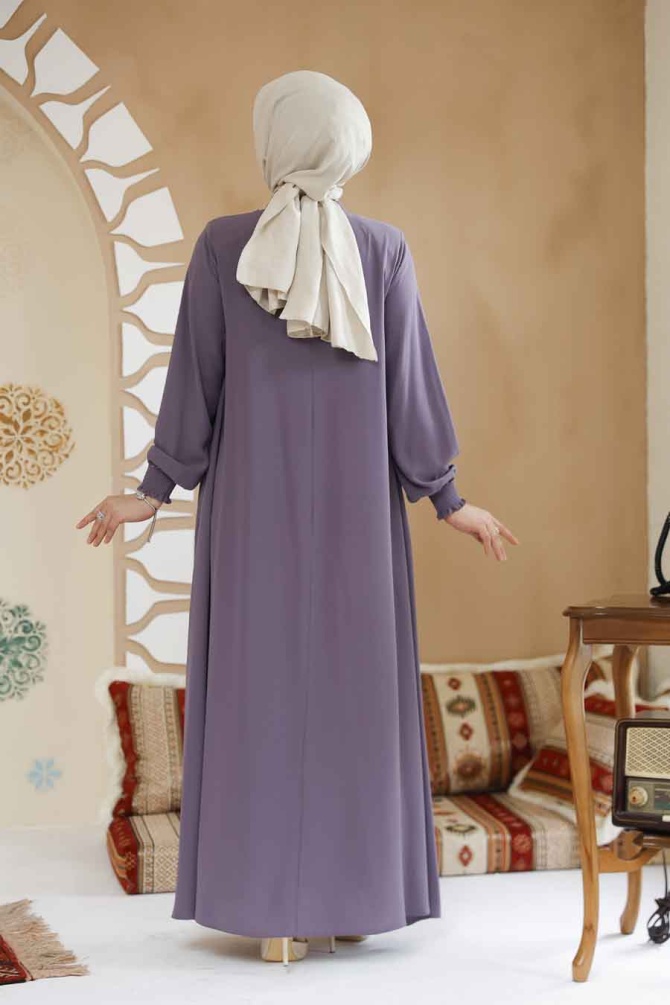 Fermuarlı Lila Tesettür Ferace 45287LILA - 4