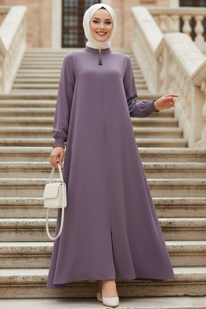 Fermuarlı Lila Tesettür Ferace 45287LILA - 1