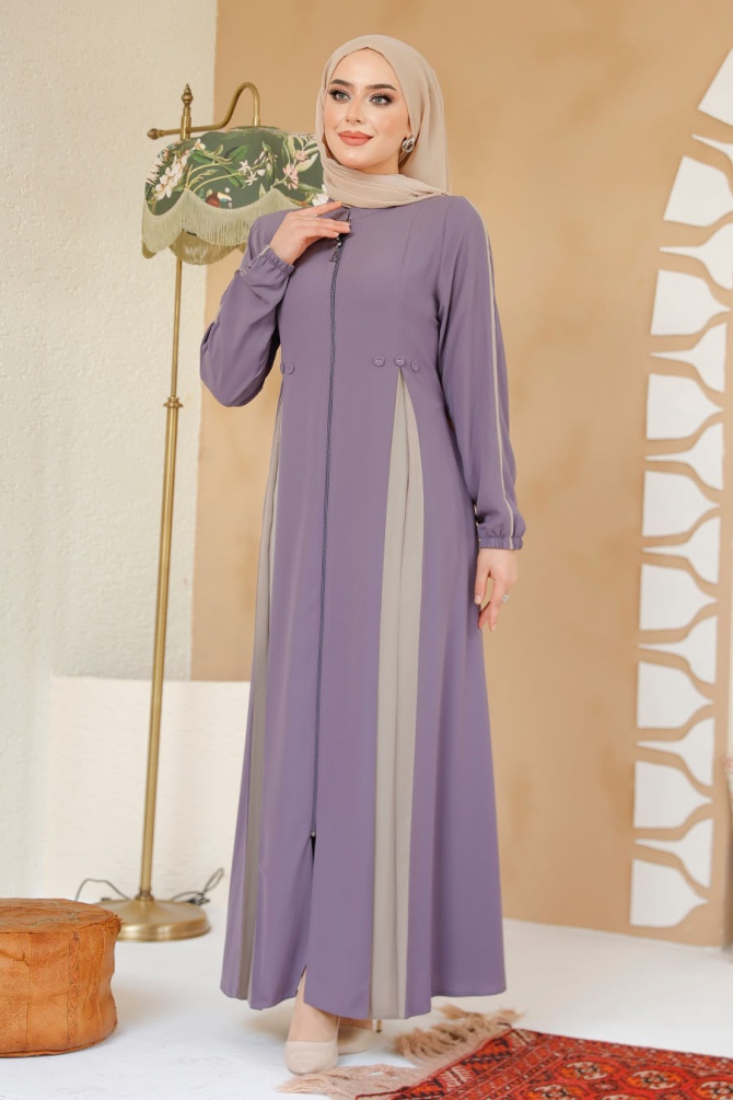 Fermuarlı Lila Tesettür Ferace 45288LILA - 1