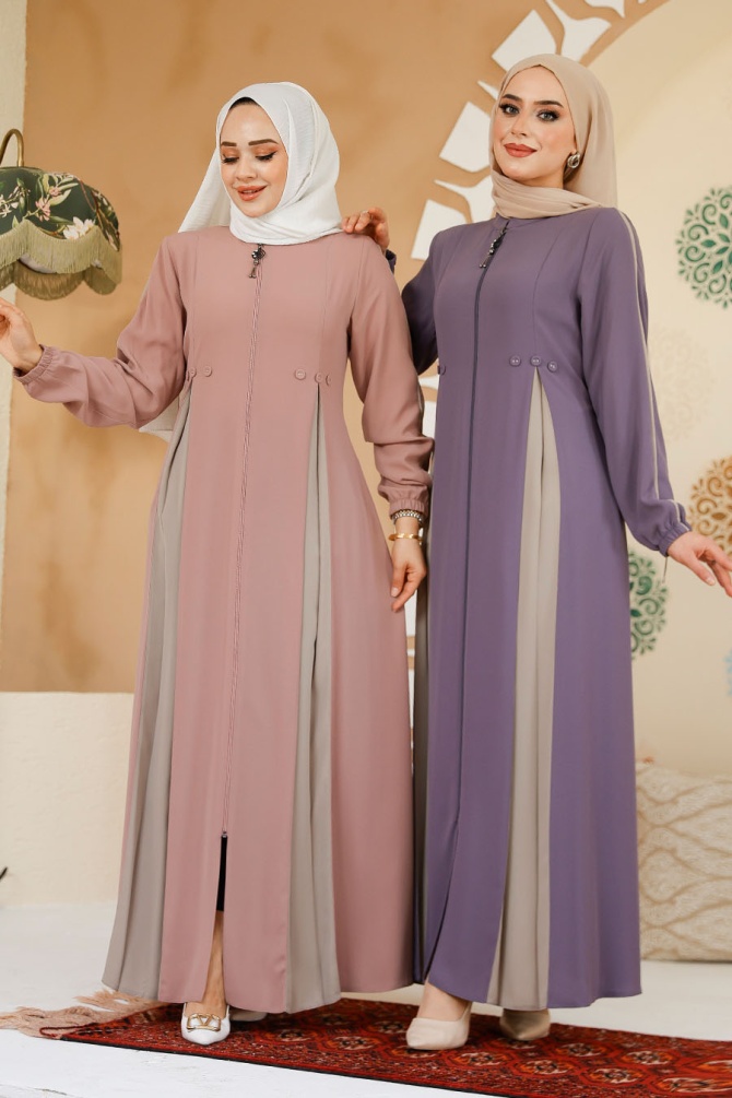 Fermuarlı Lila Tesettür Ferace 45288LILA - 5